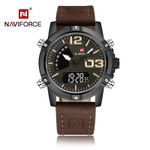 Naviforce Mens Watch NF9065 Brown Leather Strap Elegant Simple Analog