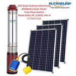 24V 3,000L/H 50M Head Submersible Solar Water Pump+Float Switch+Panel 400W