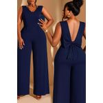 Ladies Official/Casual Jumpsuit With A Bow-Navy Blue