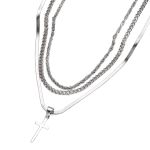 product_image_name-Homarom-Hip-Hop Cross Pendant Set with Twisted Chain, Snake Chain, Fashionable Triple-Layer Necklace-5