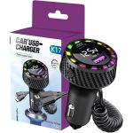 Car USB Charger – 60W Fast Charging, Retractable Cables, Bluetooth FM Transmitter, LED Lights & Voltage Display.