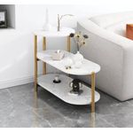 Modern Faux Marble 3-Tier Oval Side Table with Gold Metal Frame 
