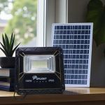 Dp Light 100 Watts Outdoor Security Solar Flood Light with High Brightness, Automatic Light Control, Multiple Control Modes, Inbuilt Large Battery, Solar Panels, 1 Year Warranty, IP66 Waterproof and Maintenance-Free Design