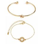 product_image_name-Fashion-4 Pcs/ Set Bohemian Leaves Knot Round Chain Opening Gold Bracelet Set-4