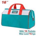 TOTAL High quality Tool Bag 16Inch max load 15kg-14-Pocket Portable Tool Box Organizer Storage,Lightweight Tool Box,Tactical Bag,Carrying Toolbag,Multi-functional Bag for Electrician,Repairman,Carpenters,Mechanics,Handyman