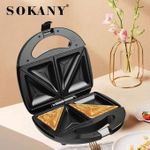 product_image_name-Sokany-Sandwich Maker 2 Slice,Non Stick Coated Plates,Power & Ready Indicator Light, Cool Touch Handle, Skid Resistant Feet, Compact Design-2