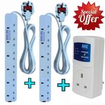 Power King 6 Way Power Extensions // 2 Power Extension Socket LONG Cable + Fridge Guard