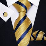 product_image_name-Fashion-Gold Yellow Navy Striped Silk Necktie Pocket Square Cufflinks Set-1