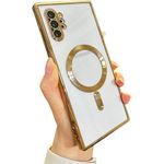 Samsung Galaxy Note 10 Plus Case Magnetic Support MagSafe Charger Wireless Anti-Scratch Shockproof Plated Clear Full Camera Protection Phone Cover Gold Protective Phone Cover