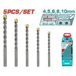 TOTAL Professional Masonry Drill Bit Set (5PCS) for Glass/Brick/Plastic/Cement/Wood/Tile