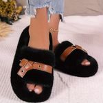 product_image_name-Fashion-Women’s Black Faux Fur Slippers with Buckle Detail – Cozy Indoor/Outdoor Slides-4