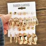 product_image_name-Fashion-Fashionable Minimalist Earrings 12-Piece Set - Gold-1
