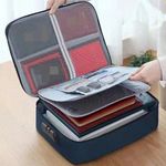 File Fireproof Document Organizer Bag+Lock Home /Office Safe Water Resistant- Navy Blue
