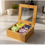 product_image_name-Generic-4 Compartment  Bamboo Tea Box Organizer/Storage with transparent Lid Cover-2