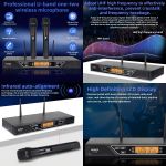 product_image_name-BOMGE-AT-1002 Wireless Microphone System, Professional UHF Metal Double Cordless Dynamic Mic, Infrared Frequency Pairing Mic For Home Karaoke, DJ, Church 200FT-3