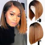 product_image_name-Generic-FBK Women Ombre Bob Short Straight Hair Black Brown Synthetic Wigs Ladies Gift-2