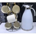 Ceramic Tea Set Combo – 6 White Mugs with 2L Flask