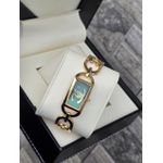  Gold wristwatch, turquoise dial watch, designer timepiece