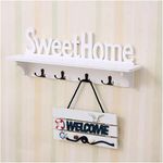 product_image_name-Generic-Sweet Home White PVC Wood Wall Mounted Key Holder and Floating Storage Shelf Rack with 4 Hooks for Entryway, Bathroom, and Home Decor-8