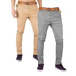 2pc Soft Khaki Men's Trouser Stretch Slim Fit Casual (Beige & Light Grey)