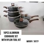 16-Piece Aluminum Cookware Set With Nylon Tool Kit