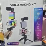 AY-49 RGB All-in-One Smartphone Vlogging Setup – LED Light, Tripod, Remote Control, And Audio Mic