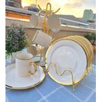 12PC All White & Gold Ceramic Dinner Set – 6 Cups + 6 Plates (10.5 Inches)