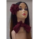 product_image_name-Fashion-Women’s Dark Red Floral Hairband & Sheer Neck Tie Set – Elegant Statement Accessory-1