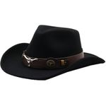 product_image_name-Fashion-Classic Black Felt Cowboy Hat with Leather Bullhorn Band-1