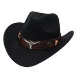 product_image_name-Fashion-Classic Black Felt Cowboy Hat with Leather Bullhorn Band-2