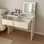 product_image_name-LASA-Compact White Vanity Desk with Flip Mirror & Storage Drawers Wh-2ddrestab-4