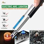 Rechargeable USB Electric Lighter with LED Battery Display – Windproof Flameless Long Neck