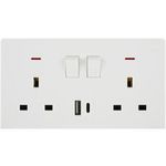MODI White Twin Switch Socket with USB + Type C