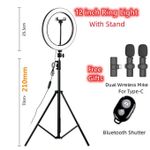 12 Inch Ring Light With Stand , Dual Wireless Lapel Microphones And Shutter
