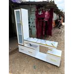 Executive extended tv stand with marble coating and shelf cabinet