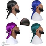 product_image_name-Fashion-4PCS Silky Durags For Men Women 360 Waves With 1 Wave Cap, Silky Satin Durag Extra Long Tails-5