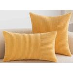 2 pcs Fiber filled Throw pillows-1 square &1 Lumbar-Yellow
