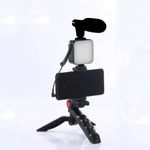AY-49 RGB YouTube Video Kit with Bright Light Panel, Tripod Stand, Mic & Phone Mount – Plug & Play Setup