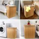 product_image_name-Generic-100L Bamboo Laundry Basket with Flip Lid - Large Folding Clothes Hamper Washing Bin with 2 Compartments Section-2