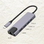 Plug And Play USB-C Docking Station 5-in-1 with RJ45 Ethernet, HDMI, USB & PD Ports – Laptop Multi-Function Hub