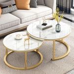 Round Nesting Coffee Table,Tempered Glass Nesting Table Set Of 2,Modern Accent Side End Table, Room Sofa Table For Small Spaces,Metal Legs Easy Assembly,for Living Room Balcony Office