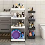 product_image_name-Generic-4-Tier Movable Storage Rack – Multi-Layer Rolling Organizer Shelf with Wheels & Hooks (White, 86cm)-4