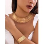 product_image_name-Fashion-African Choker Necklace Sets Multi-Layer Hoop Gold Plated Bib Choker Earring Bracelet-2