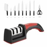 3-Stage Manual Kitchen Knife Sharpener with Non-Slip Base and Ceramic Honing 