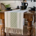 product_image_name-Generic-Braided woven textured table runner with tassels + 6pcs mats - SAGE GREEN-1