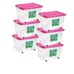 Kenpoly  Storage Container with Pink Lid - 35L (Pack of 6)