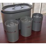 Galvanized metallic Ribbon Bread bin 10L with 3 canisters each 1.2L