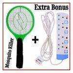 Electric Mosquito Swatter Racket Killer + FREE 4-Way Extension Socket – Effective Indoor Insect Control Combo