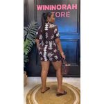 product_image_name-Fashion-Choco Brown Michellecmm Women's Loungewear Linen Set Print Short Sleeve Lapel T-Shirt Shorts-2