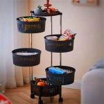 5-Tier Rolling Kitchen Storage Rack with Wheels – Multi-Purpose Vegetable & Fruit Organizer Basket – Black
